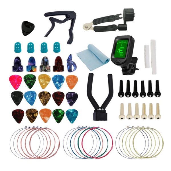 Ready Stock Amazthing Guitar Accessories Kit | Capo, Finger Picks, Cleaning Cloth, Tuner, Bridge Pins, Strings, Hook