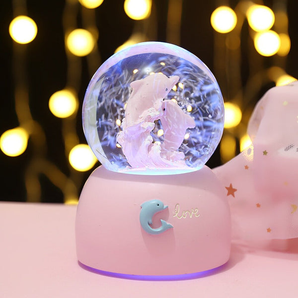 Ready Stock Amazthing Pink Dolphin Snow Globe | Crystal Ball Music Box 海豚水晶球音乐盒