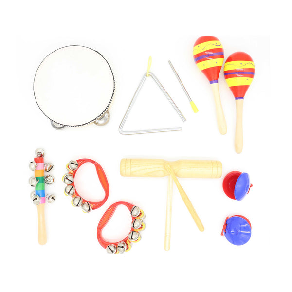 (Ready Stock)10pcs/set Musical Toys Set /Instrument Set Preschool Educational Toys Alat-alat Muzik (Castanet,Bell,Tambourine,Triangle, Roceng, Maracas) 打击乐器套装组