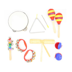 (Ready Stock)10pcs/set Musical Toys Set /Instrument Set Preschool Educational Toys Alat-alat Muzik (Castanet,Bell,Tambourine,Triangle, Roceng, Maracas) 打击乐器套装组