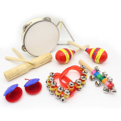 (Ready Stock)10pcs/set Musical Toys Set /Instrument Set Preschool Educational Toys Alat-alat Muzik (Castanet,Bell,Tambourine,Triangle, Roceng, Maracas) 打击乐器套装组