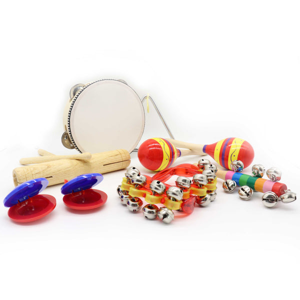 (Ready Stock)10pcs/set Musical Toys Set /Instrument Set Preschool Educational Toys Alat-alat Muzik (Castanet,Bell,Tambourine,Triangle, Roceng, Maracas) 打击乐器套装组