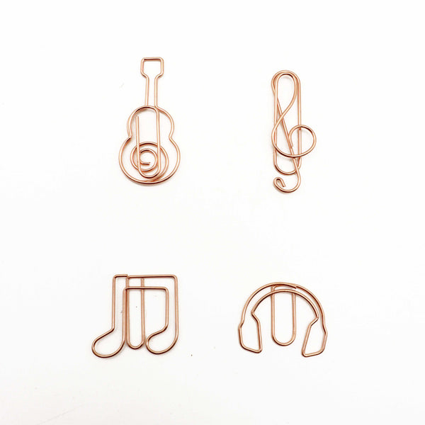 Amazthing 10pcs/set Rose Gold Music Style Paper Clip | Guitar Earphone Treble Clef Quaver | Music Stationery