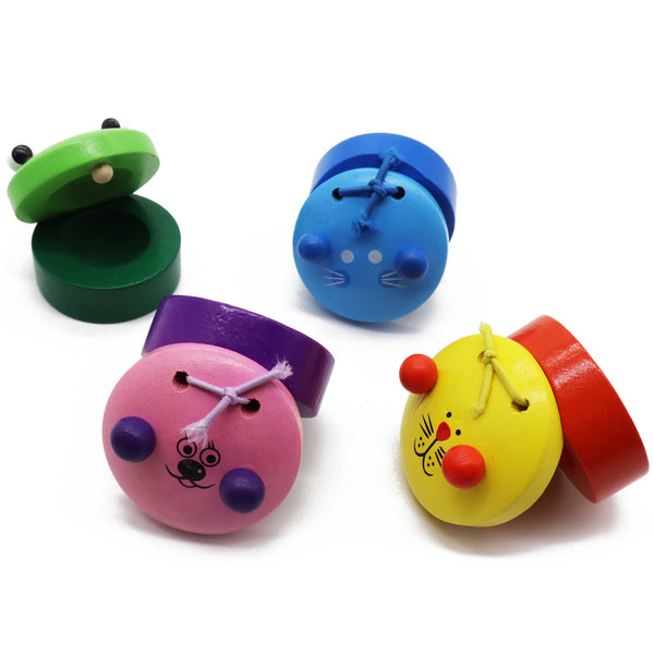 (Ready Stock) Amazthing 4 pcs Wooden Cartoon Castanet Set 5cm Musical Toys Percussion Instrument 响板