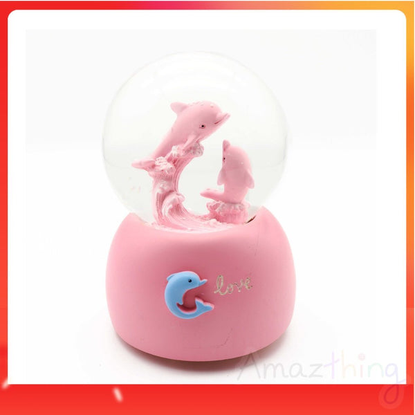 Ready Stock Amazthing Pink Dolphin Snow Globe | Crystal Ball Music Box 海豚水晶球音乐盒