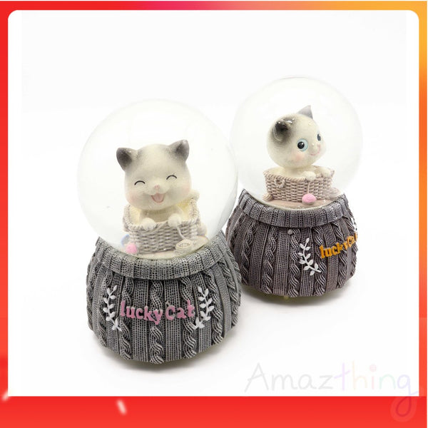 Ready Stock Amazthing Grey Cat Snow Globe | Crystal Ball Music Box 猫咪水晶球音乐盒