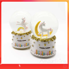 Ready Stock Amazthing White Unicorn Snow Globe | Crystal Ball Music Box 独角兽水晶球音乐盒