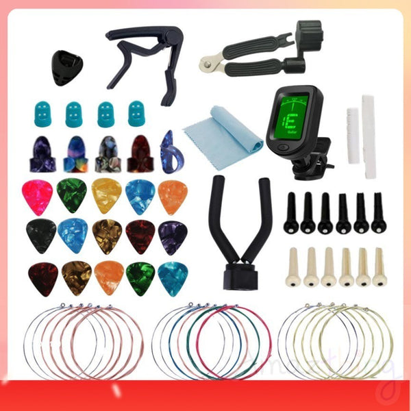 Ready Stock Amazthing Guitar Accessories Kit | Capo, Finger Picks, Cleaning Cloth, Tuner, Bridge Pins, Strings, Hook